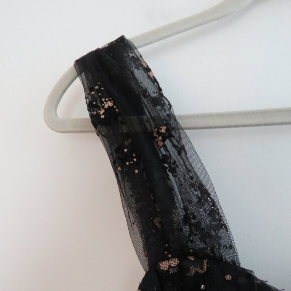 MARCHESA NOTTE Flocked Glitter Tulle Tea Length Dress Black Gold - Size 4 - Picture 7 of 15